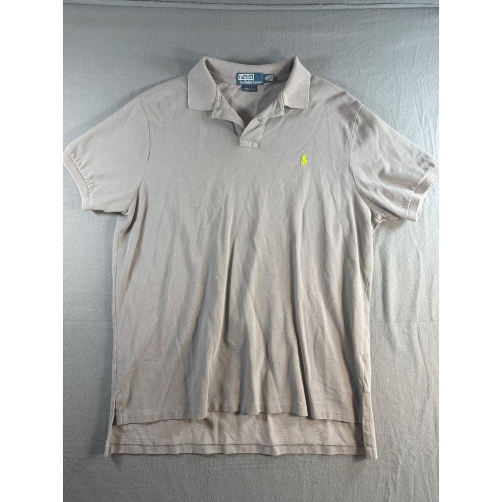 Polo Ralph Lauren Mens XL Custom Fit Gray Pique Polo Shirt Neon Yellow Pony